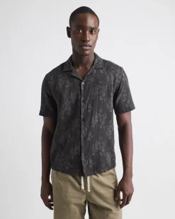 Short-Sleeve Jacquard-Effect Shirt with Camp Collar