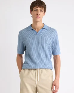 Short-Sleeve Johnny Sweater with Two-Tone Vertical Stitches