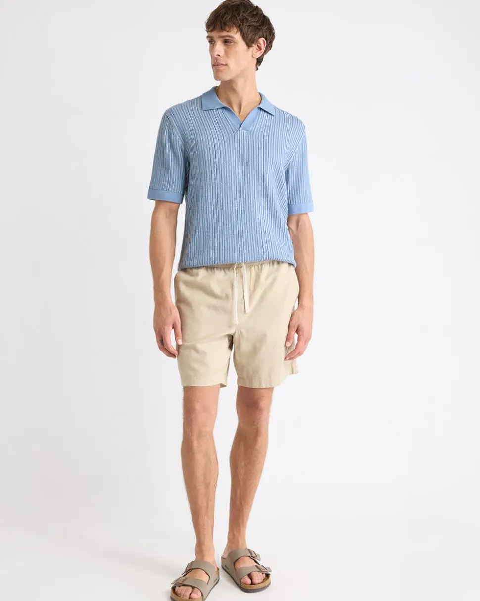 Short-Sleeve Johnny Sweater with Two-Tone Vertical Stitches