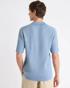 Short-Sleeve Johnny Sweater with Two-Tone Vertical Stitches