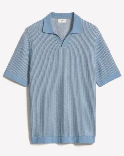 Short-Sleeve Johnny Sweater with Two-Tone Vertical Stitches