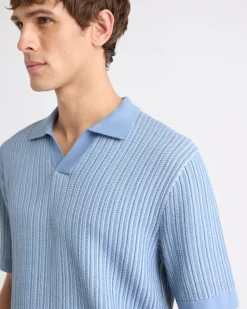 Short-Sleeve Johnny Sweater with Two-Tone Vertical Stitches