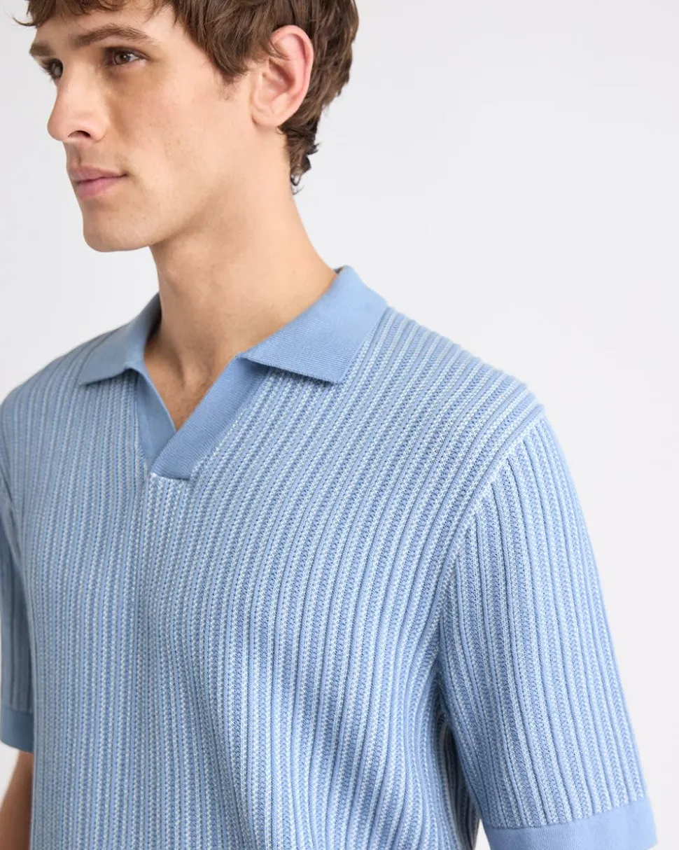 Short-Sleeve Johnny Sweater with Two-Tone Vertical Stitches