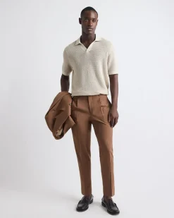 Short-Sleeve Johnny-Collar Sweater with Open Stitches