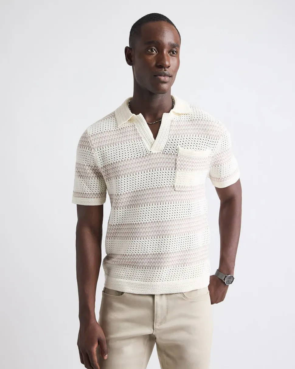 Short-Sleeve Johnny-Collar Polo with Open Stitches