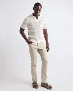 Short-Sleeve Johnny-Collar Polo with Open Stitches