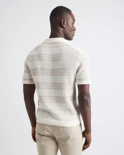 Short-Sleeve Johnny-Collar Polo with Open Stitches