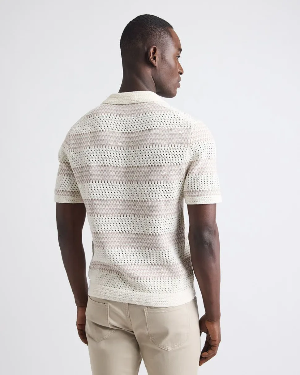 Short-Sleeve Johnny-Collar Polo with Open Stitches
