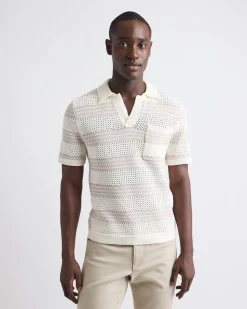Short-Sleeve Johnny-Collar Polo with Open Stitches
