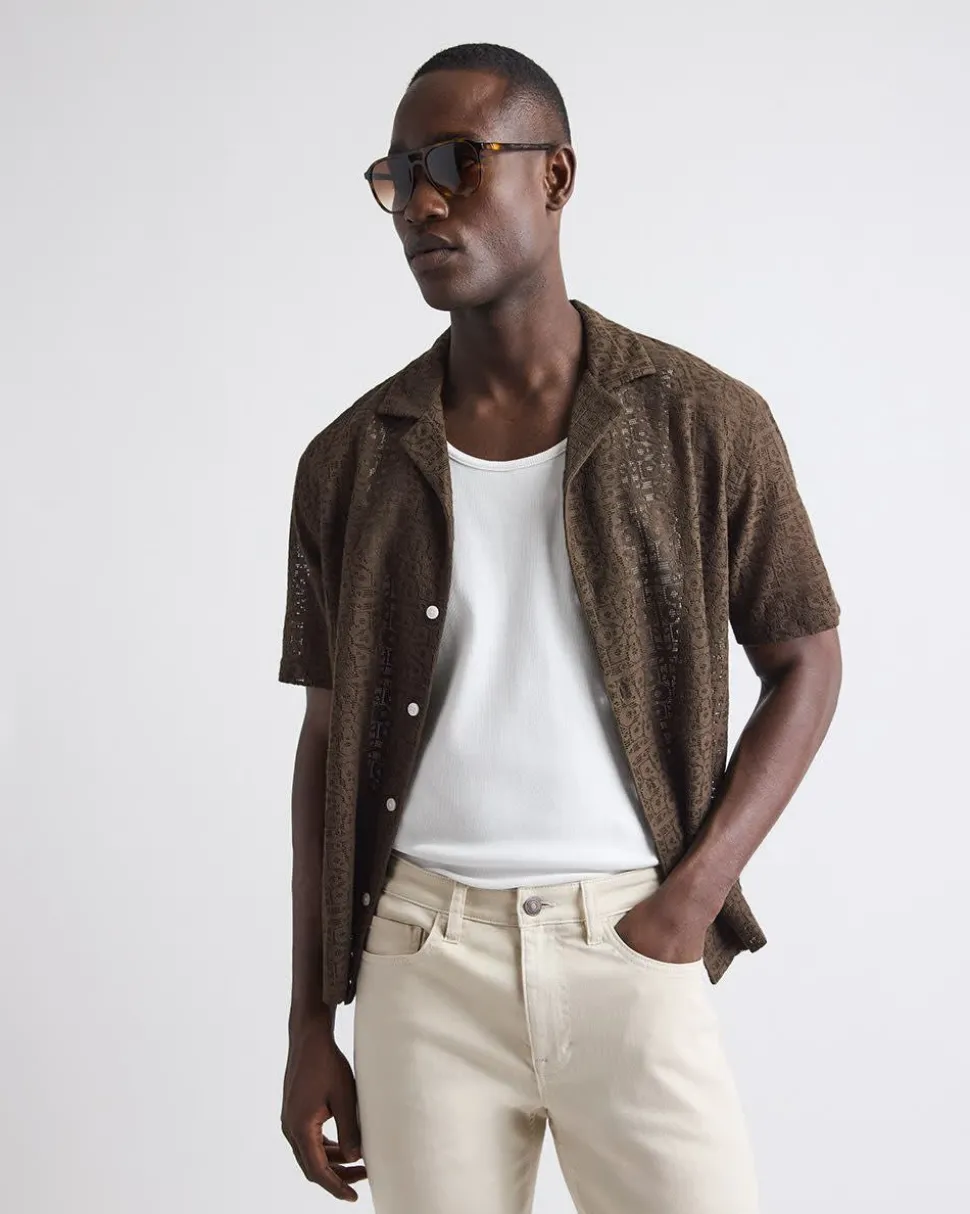 Short-Sleeve Lace Shirt with Camp Collar