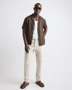 Short-Sleeve Lace Shirt with Camp Collar