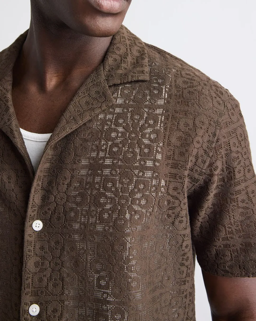 Short-Sleeve Lace Shirt with Camp Collar