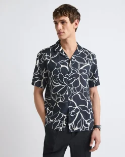 Short-Sleeve Linen Shirt with Camp Collar