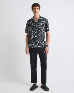 Short-Sleeve Linen Shirt with Camp Collar