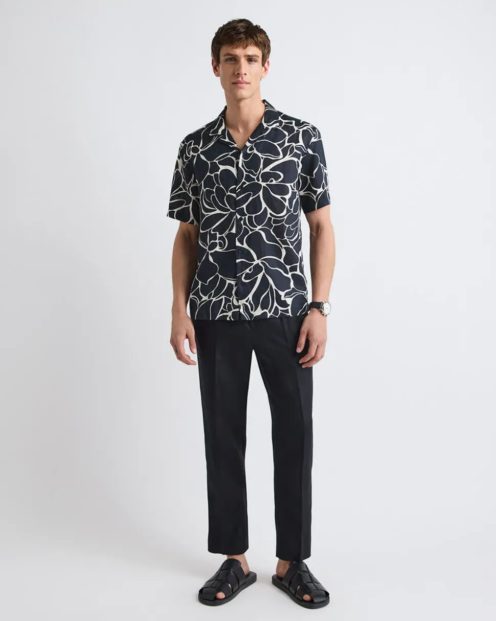 Short-Sleeve Linen Shirt with Camp Collar