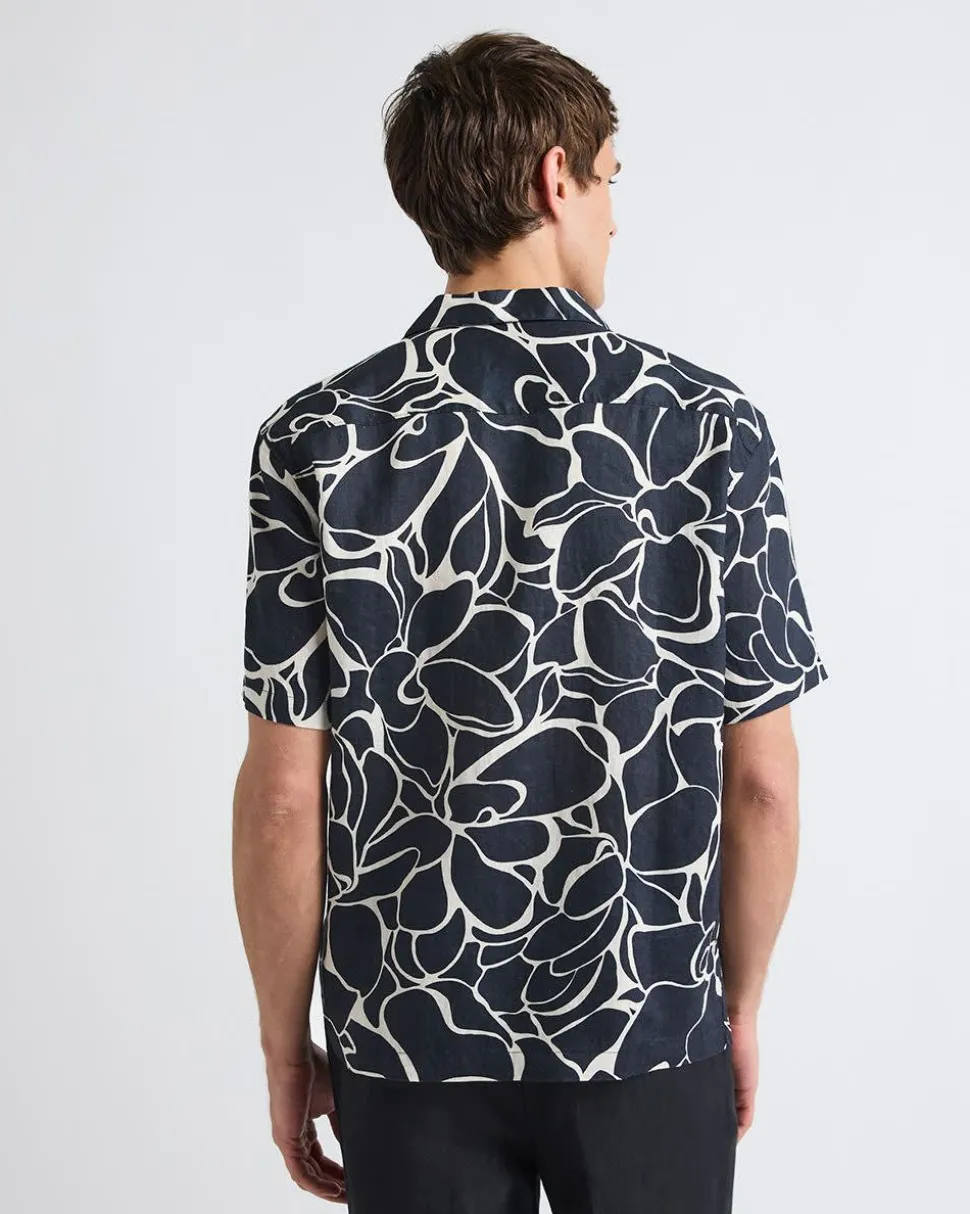 Short-Sleeve Linen Shirt with Camp Collar