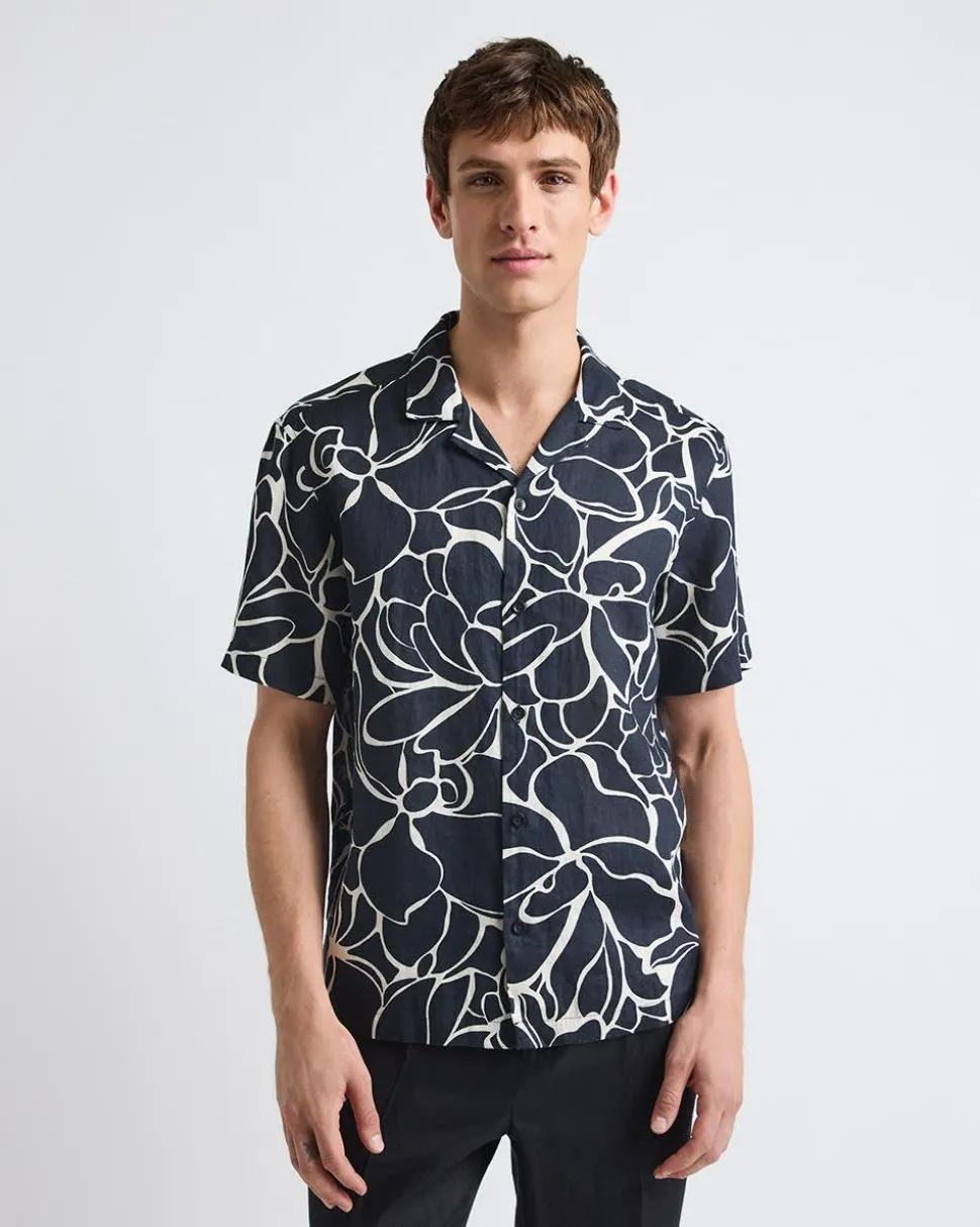 Short-Sleeve Linen Shirt with Camp Collar