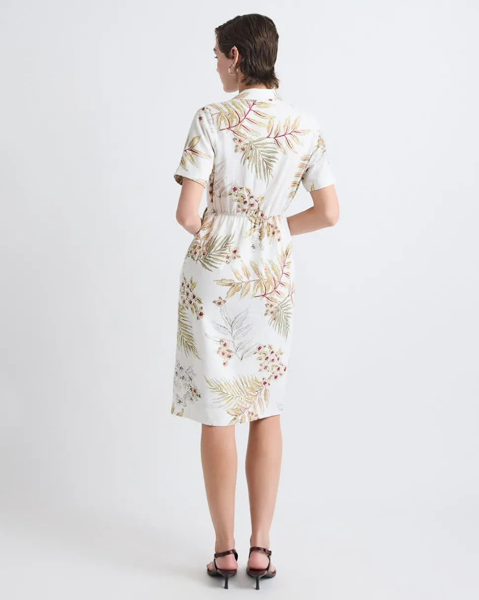 Short-Sleeve Linen-Blend Dress with Shirt Collar