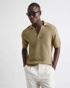 Short-Sleeve Linen-Blend Polo with Johnny Collar