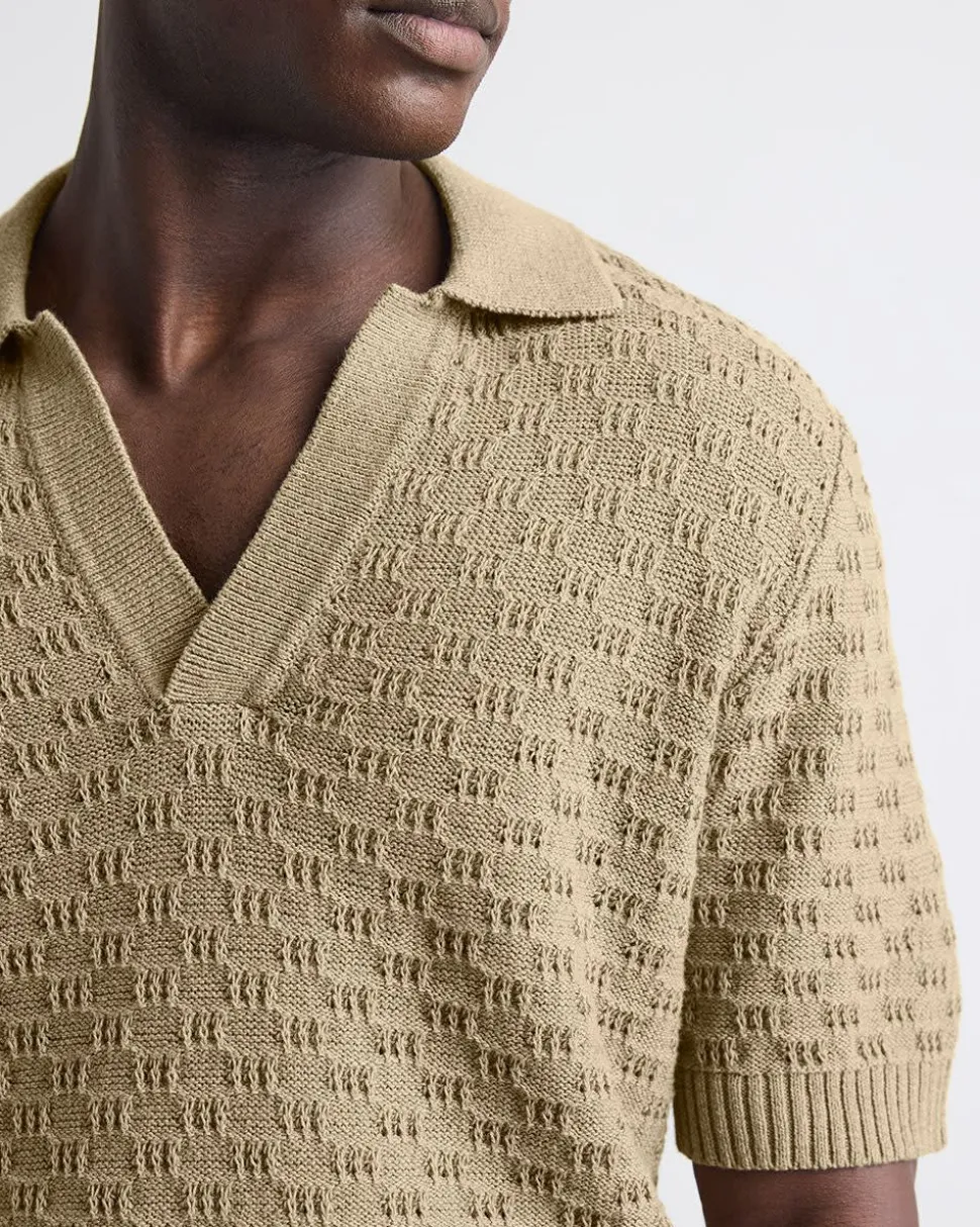 Short-Sleeve Linen-Blend Polo with Johnny Collar