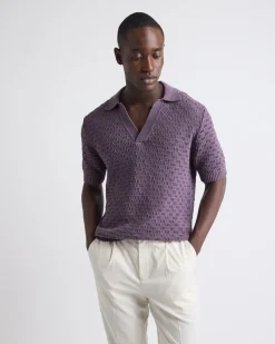 Short-Sleeve Linen-Blend Polo with Johnny Collar