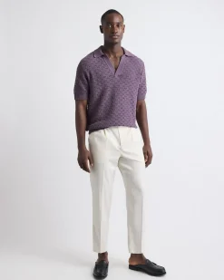 Short-Sleeve Linen-Blend Polo with Johnny Collar