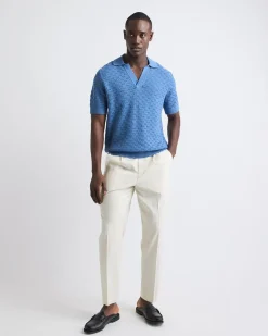 Short-Sleeve Linen-Blend Polo with Johnny Collar