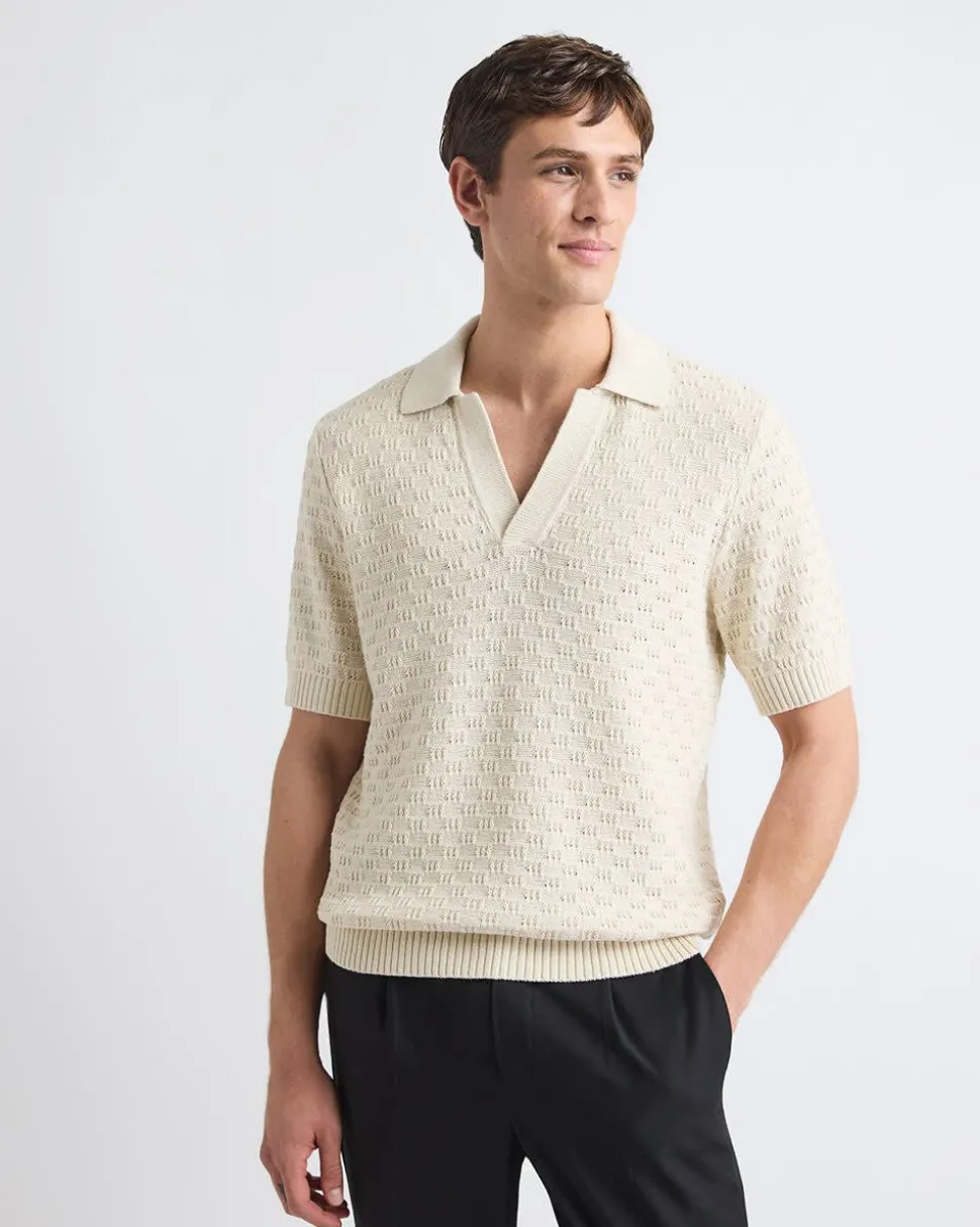 Short-Sleeve Linen-Blend Polo with Johnny Collar