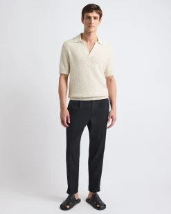 Short-Sleeve Linen-Blend Polo with Johnny Collar
