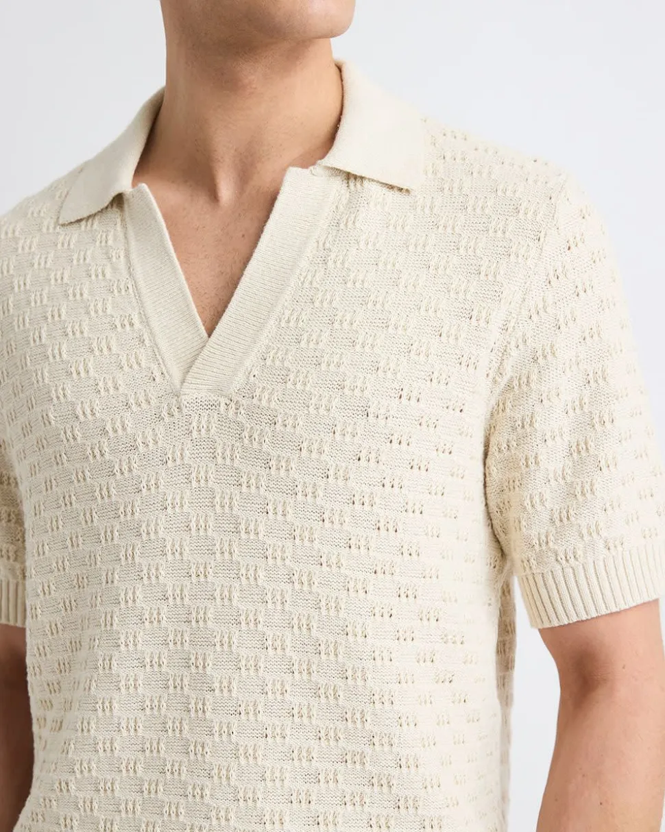 Short-Sleeve Linen-Blend Polo with Johnny Collar