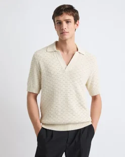 Short-Sleeve Linen-Blend Polo with Johnny Collar