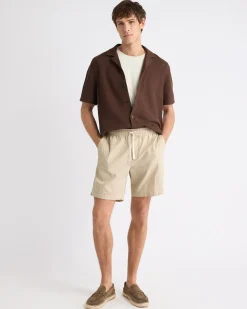 Short-Sleeve Open-Stitch Shirt with Camp Collar