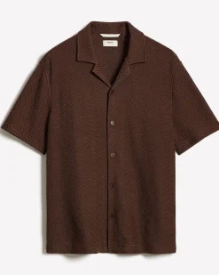 Short-Sleeve Open-Stitch Shirt with Camp Collar