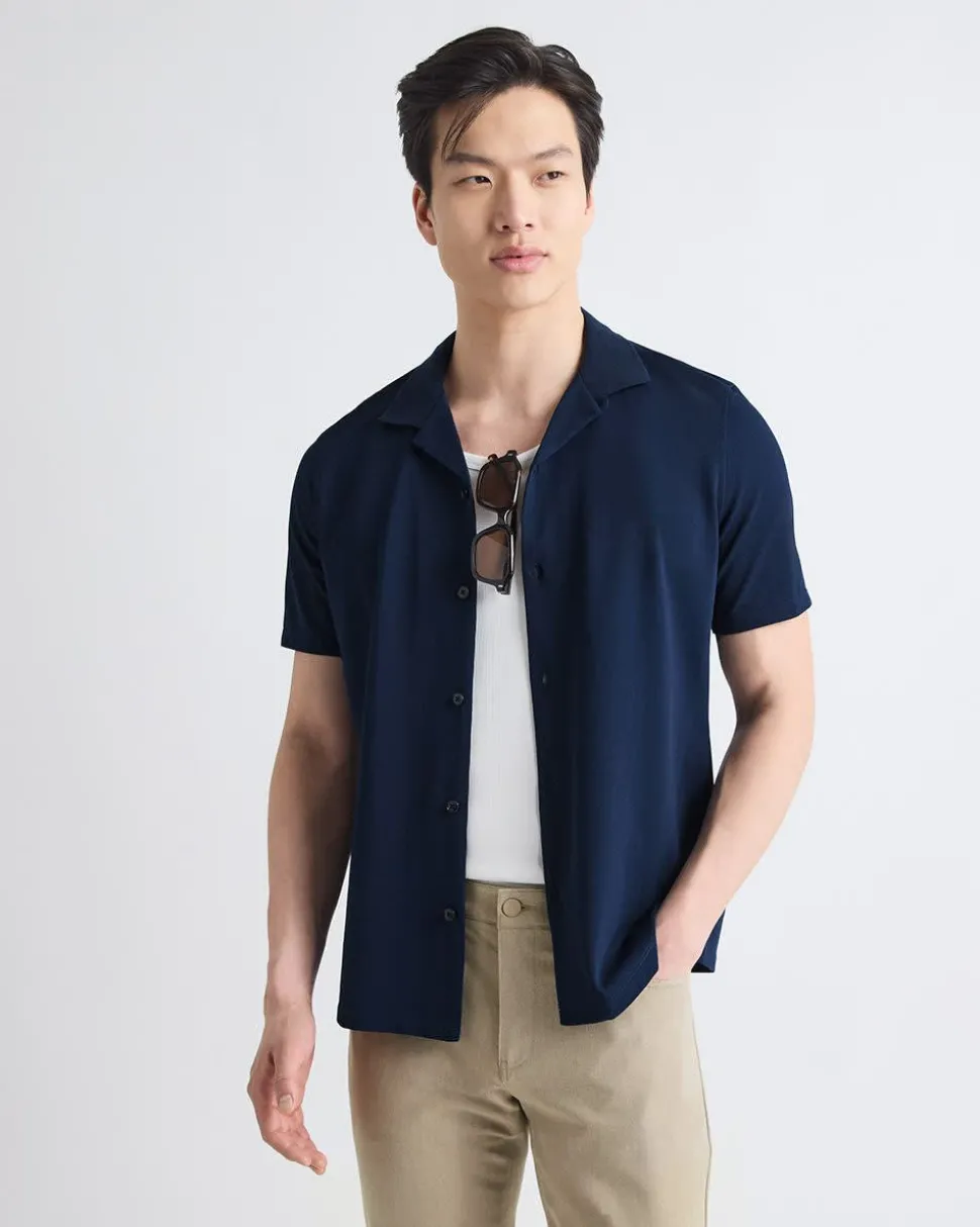 Short-Sleeve Piqué Shirt with Camp Collar