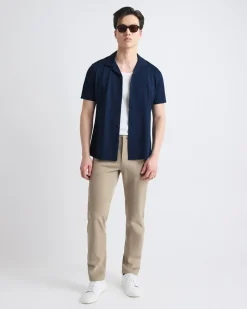 Short-Sleeve Piqué Shirt with Camp Collar