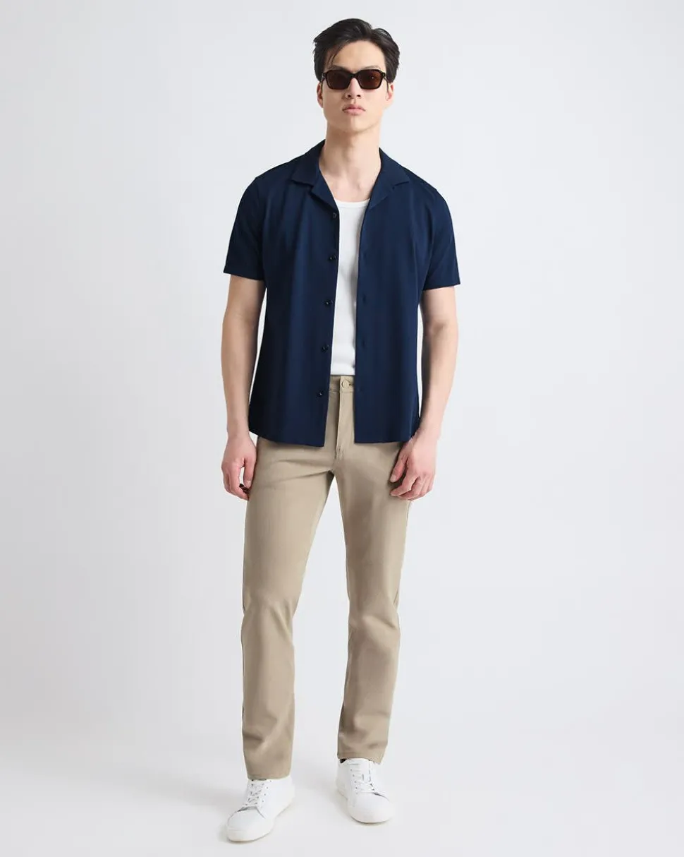 Short-Sleeve Piqué Shirt with Camp Collar