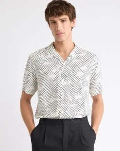 Short-Sleeve Printed Shirt with Camp Collar