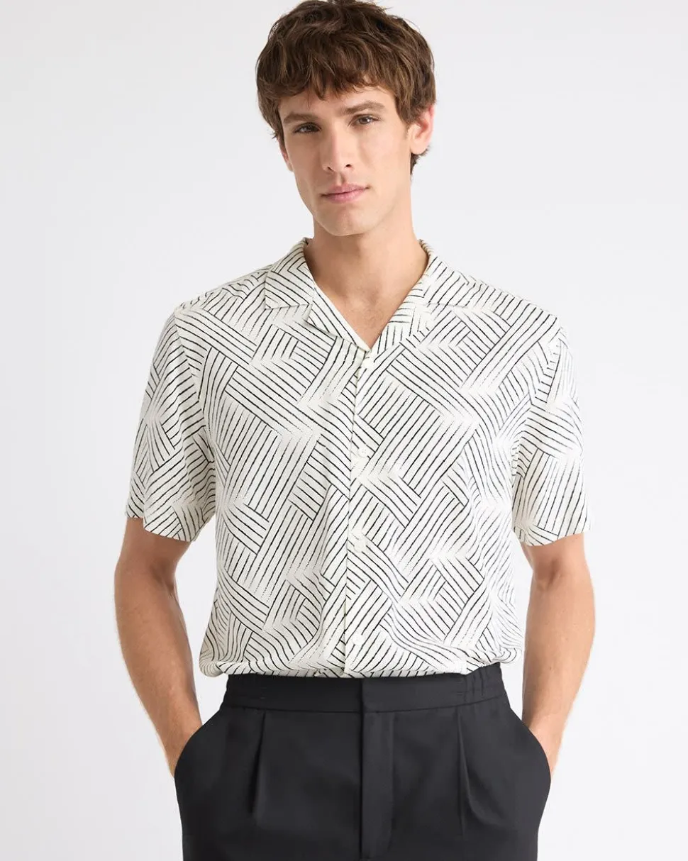 Short-Sleeve Printed Shirt with Camp Collar