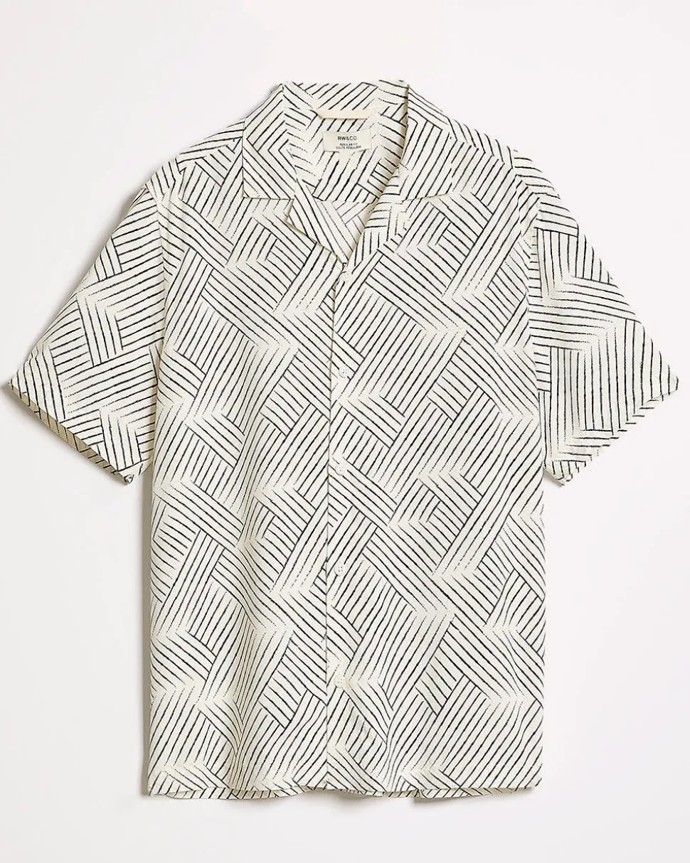 Short-Sleeve Printed Shirt with Camp Collar