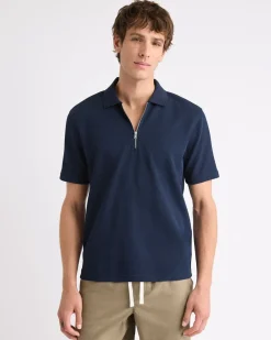 Short-Sleeve Ribbed Half-Zip Polo