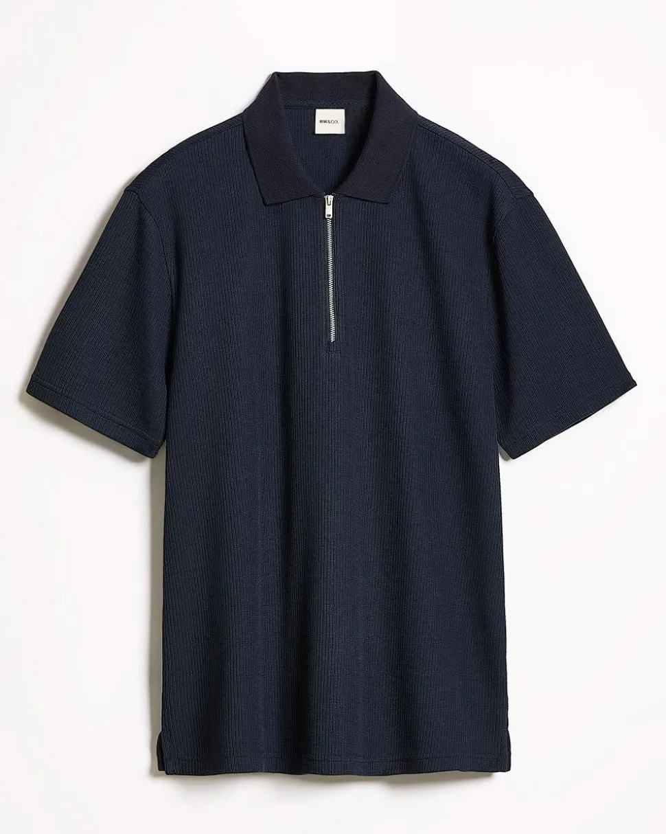Short-Sleeve Ribbed Half-Zip Polo