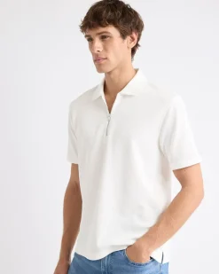 Short-Sleeve Ribbed Half-Zip Polo