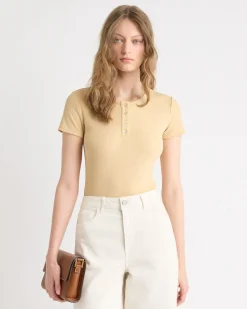Short-Sleeve Ribbed Henley Top