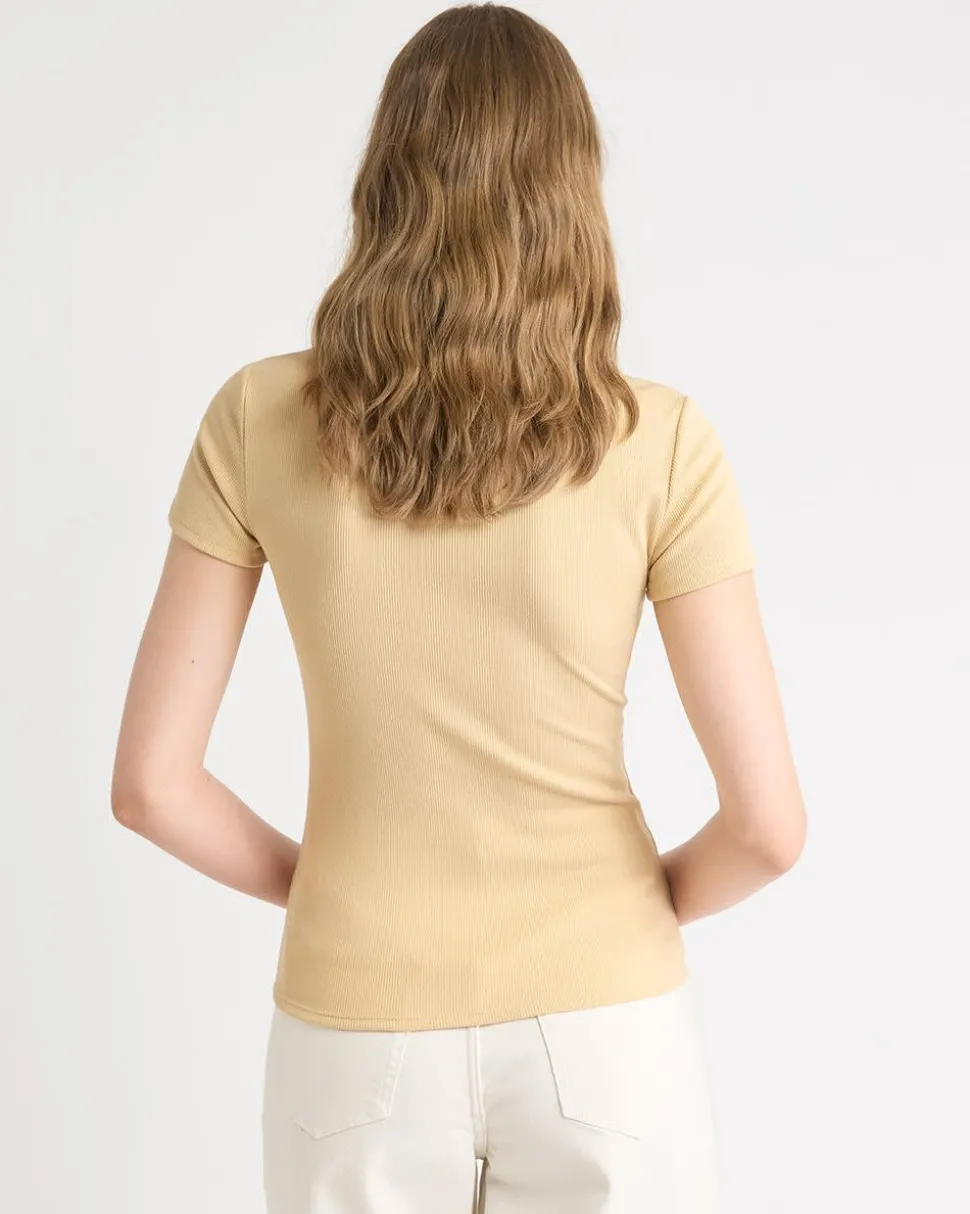 Short-Sleeve Ribbed Henley Top
