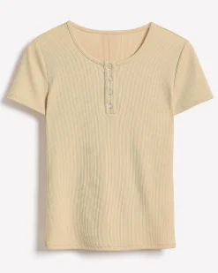 Short-Sleeve Ribbed Henley Top