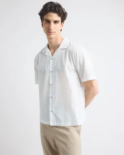 Short-Sleeve Shirt with Camp Collar with Tonal Pattern