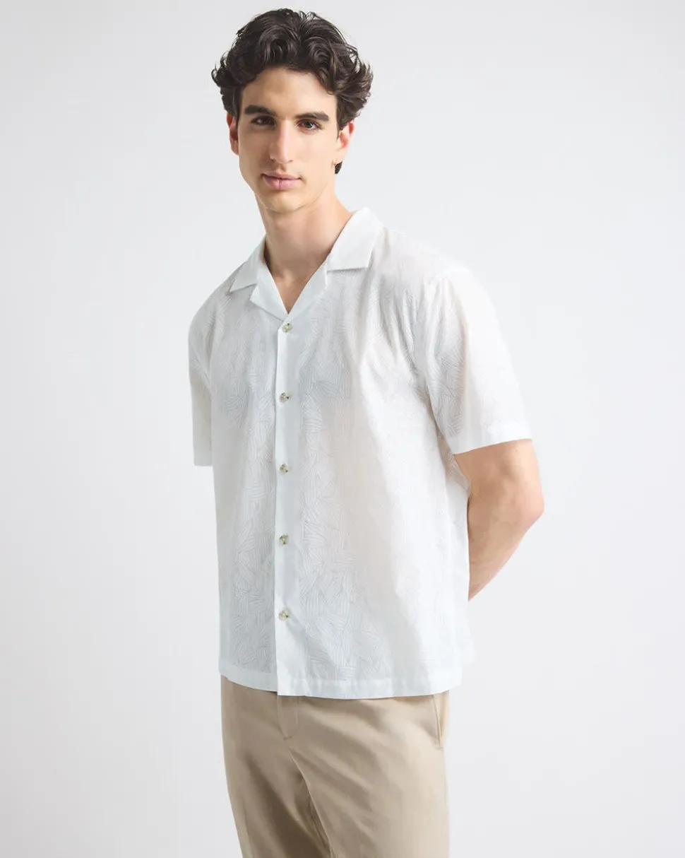 Short-Sleeve Shirt with Camp Collar with Tonal Pattern