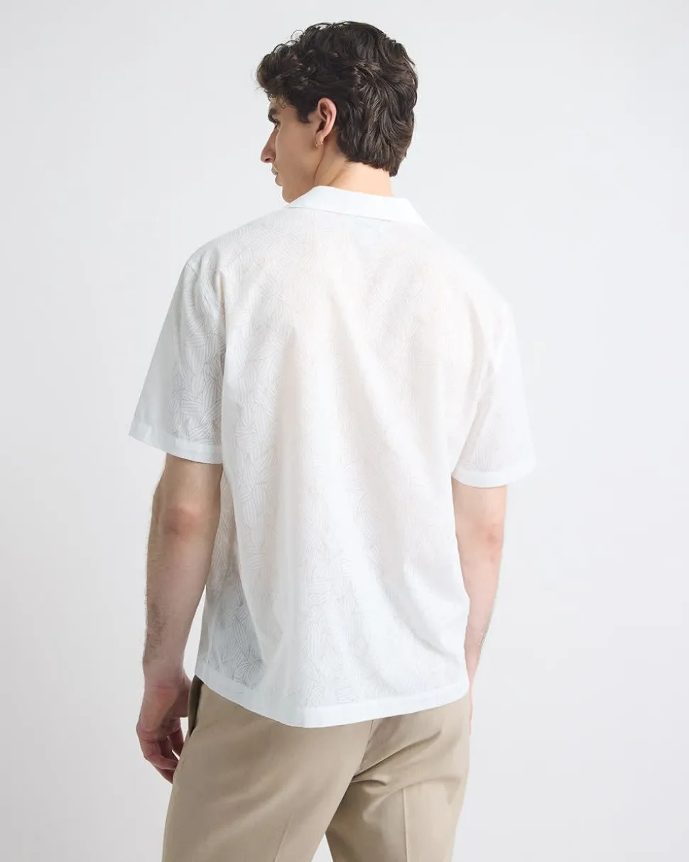 Short-Sleeve Shirt with Camp Collar with Tonal Pattern