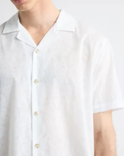 Short-Sleeve Shirt with Camp Collar with Tonal Pattern