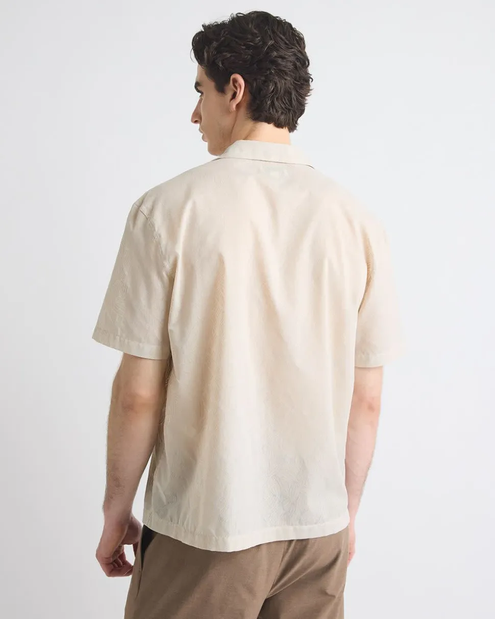 Short-Sleeve Shirt with Camp Collar with Tonal Pattern
